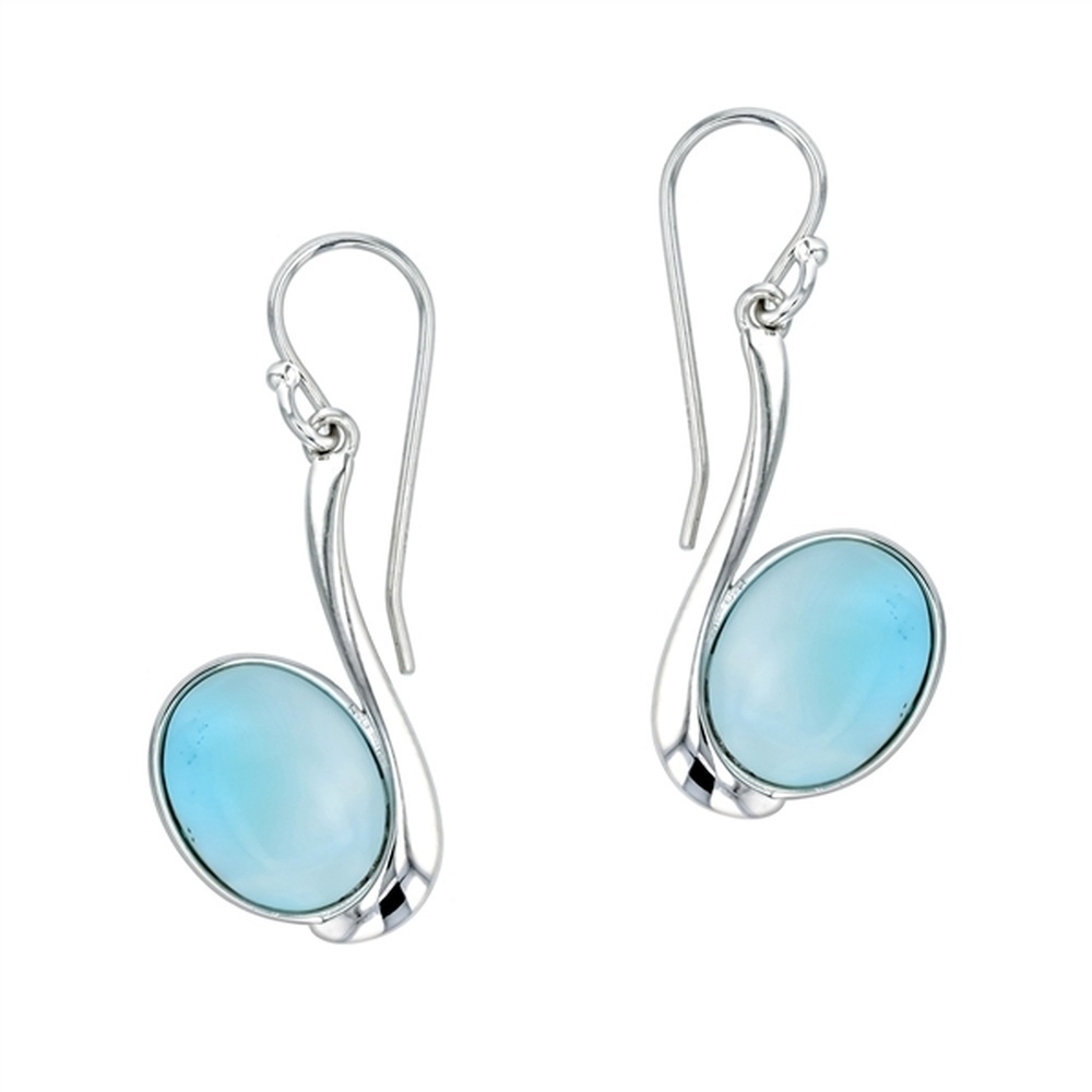 925 Sterling Silver Larimar Oval Diagonal Earrings French Wire 4.15 gm